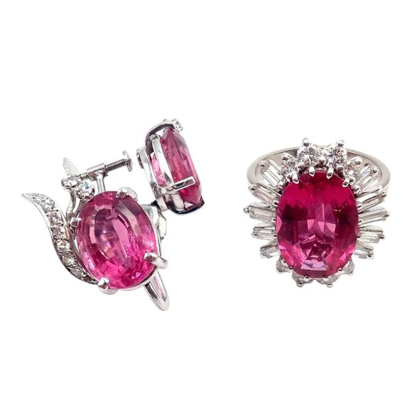 Authentic! H. Stern 18k White Gold Diamond Pink Tourmaline Ring + Earrings Set - Picture 12 of 12